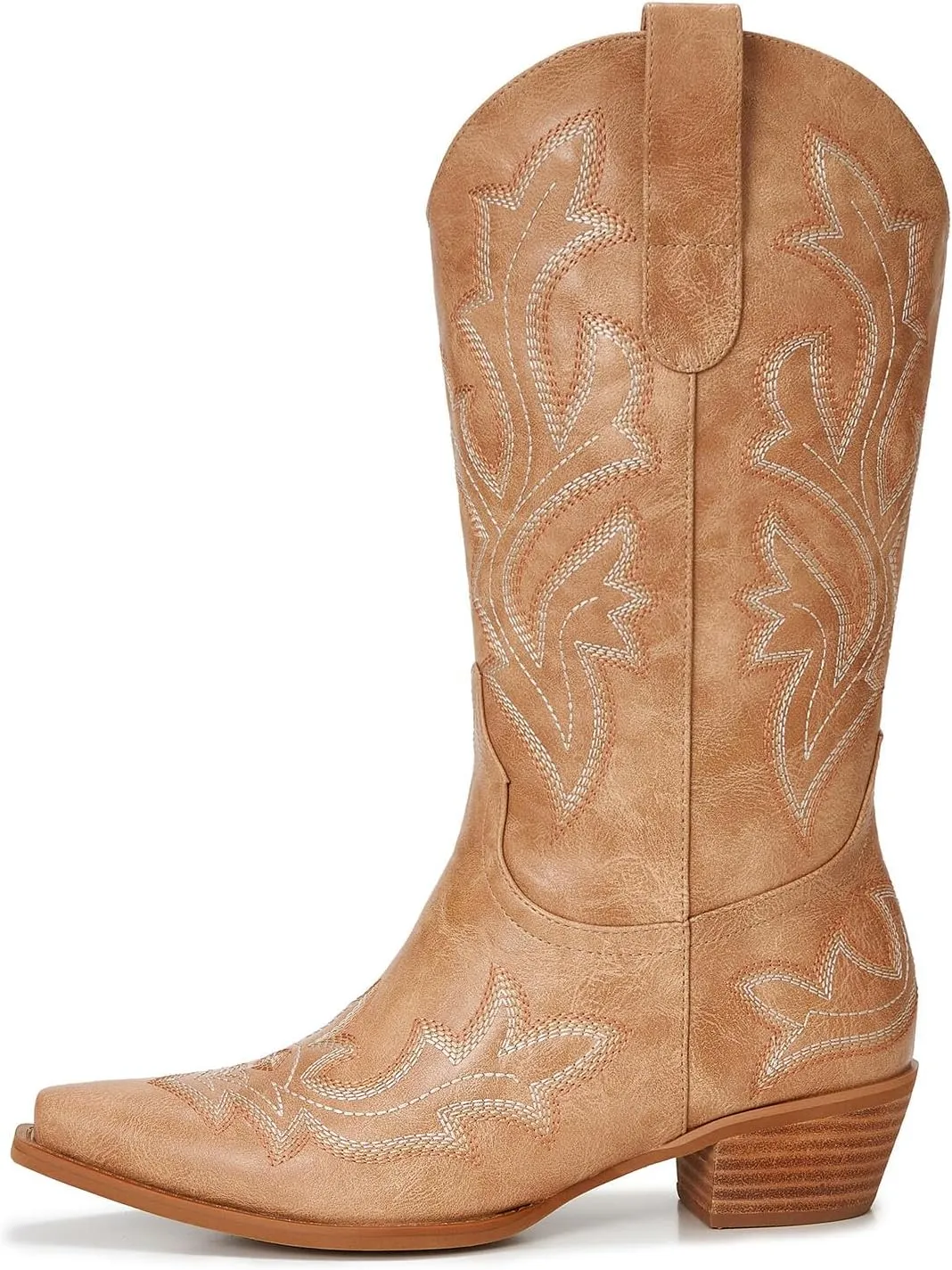 Cowgirl Boots Women – Western Mid-Calf Cowboy Boots with Pointy Toe & 2-Inch Chunky Heel, Embroidered Fashion Boots