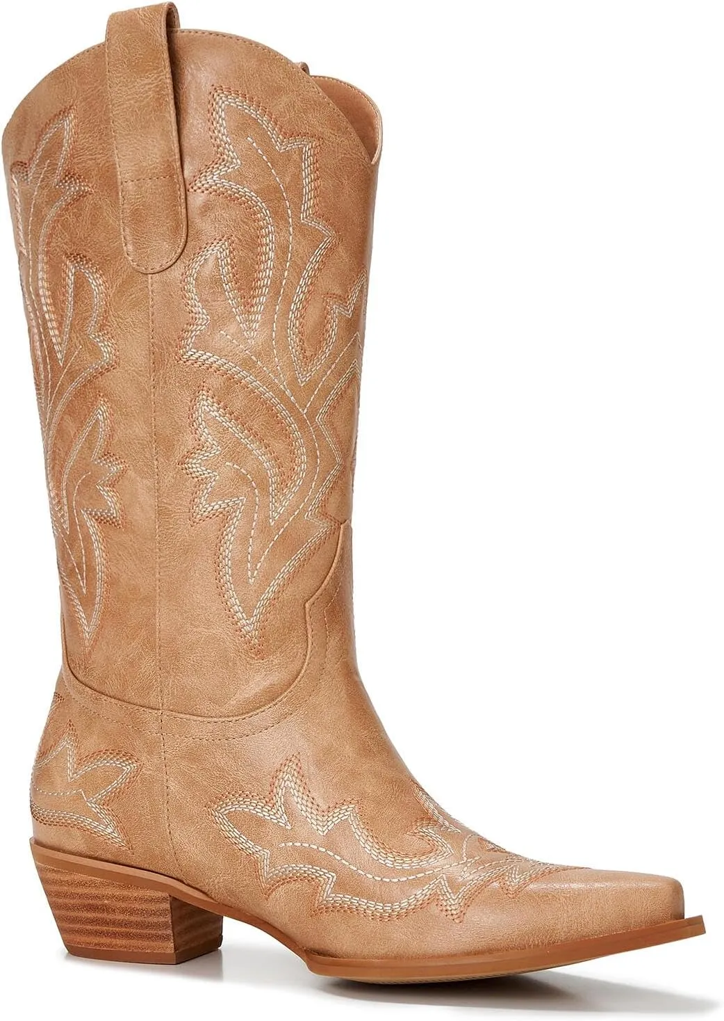 Cowgirl Boots Women – Western Mid-Calf Cowboy Boots with Pointy Toe & 2-Inch Chunky Heel, Embroidered Fashion Boots