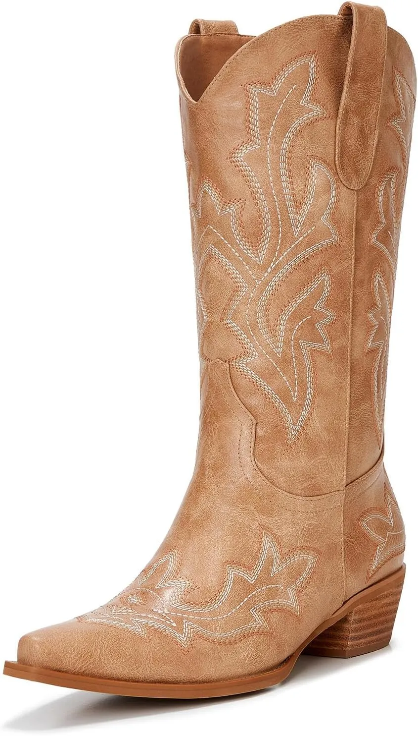 Cowgirl Boots Women – Western Mid-Calf Cowboy Boots with Pointy Toe & 2-Inch Chunky Heel, Embroidered Fashion Boots