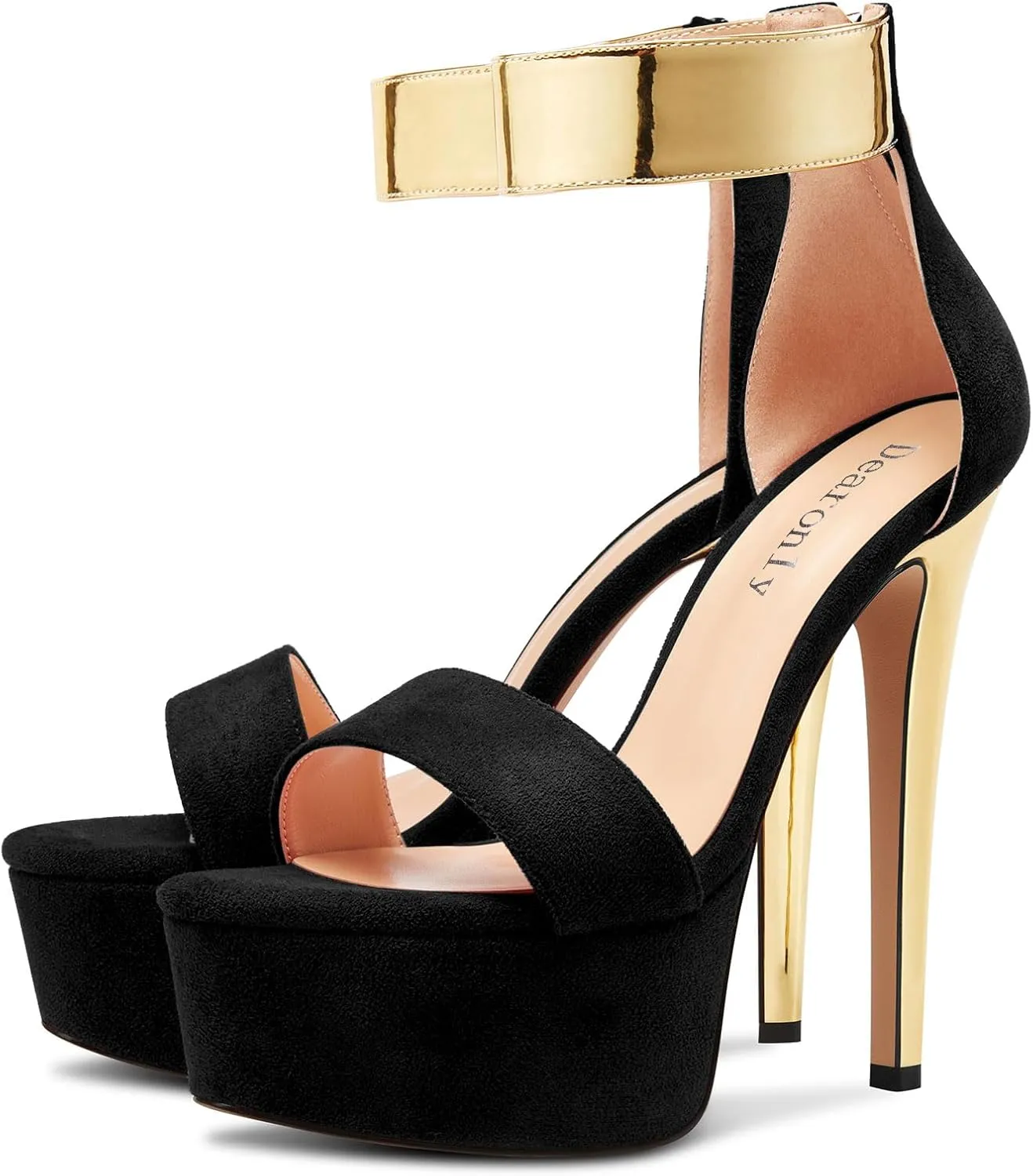 DearOnly Womens Stiletto High Platform Heel Peep Open Toe Sandals Ankle Strap Zipper Party Cute Summer Shoes
