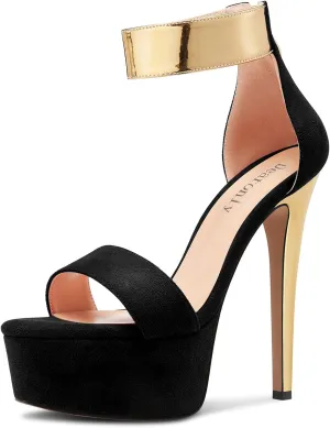 DearOnly Womens Stiletto High Platform Heel Peep Open Toe Sandals Ankle Strap Zipper Party Cute Summer Shoes