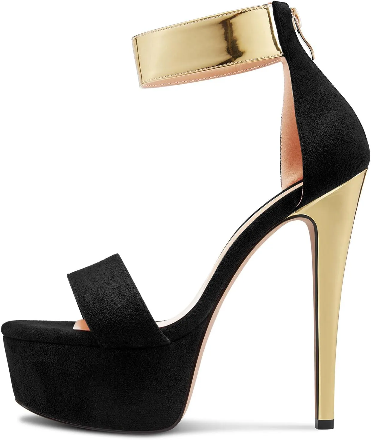 DearOnly Womens Stiletto High Platform Heel Peep Open Toe Sandals Ankle Strap Zipper Party Cute Summer Shoes