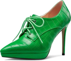 DearOnly Womens Stiletto High Platform Heel Pointed Toe Ankle Boots Short Bootie Lace-up Office Dress 3.9 Inches Heels