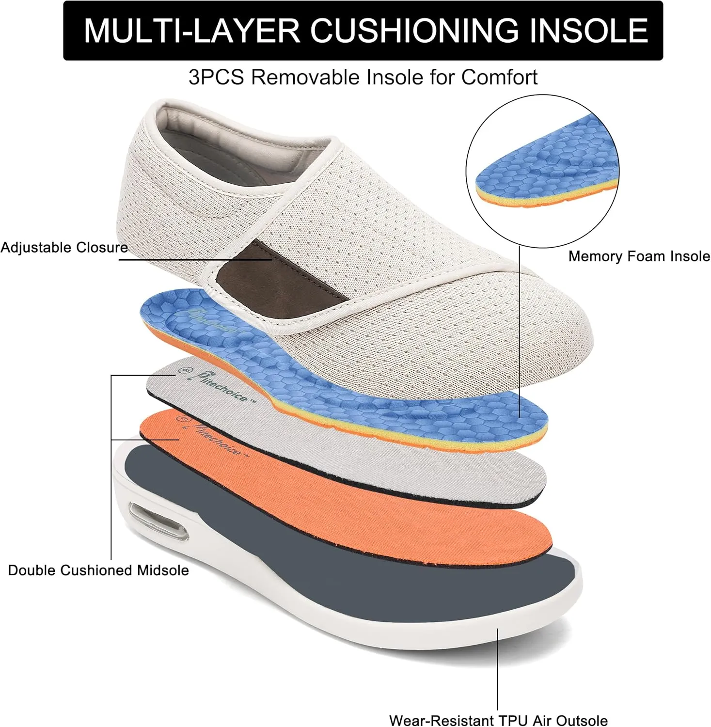 Diabetic Shoes for Women, Women's Wide Width Elderly Shoes, Adjustable Closure Lightweight Breathable, Swollen Feet Walking Edema Sneakers