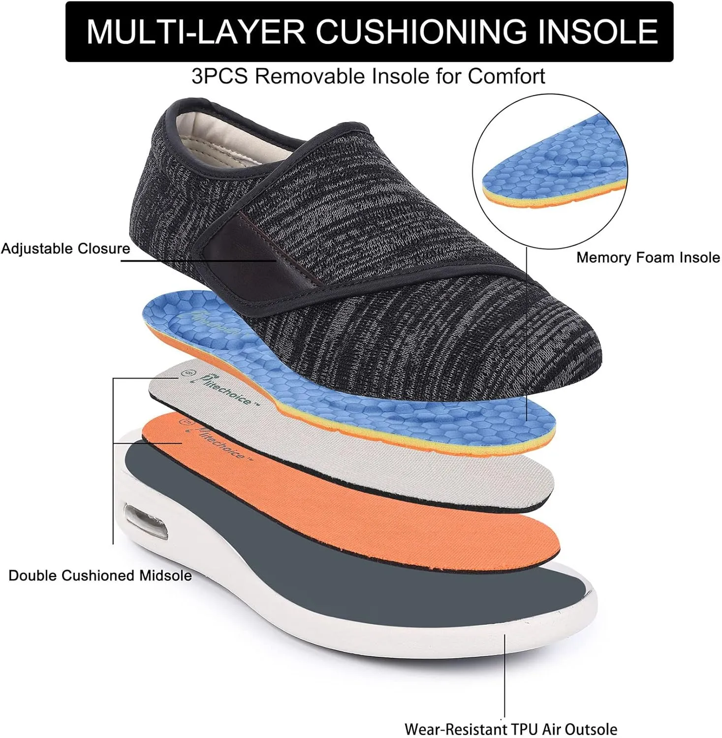 Diabetic Shoes for Women, Women's Wide Width Elderly Shoes, Adjustable Closure Lightweight Breathable, Swollen Feet Walking Edema Sneakers
