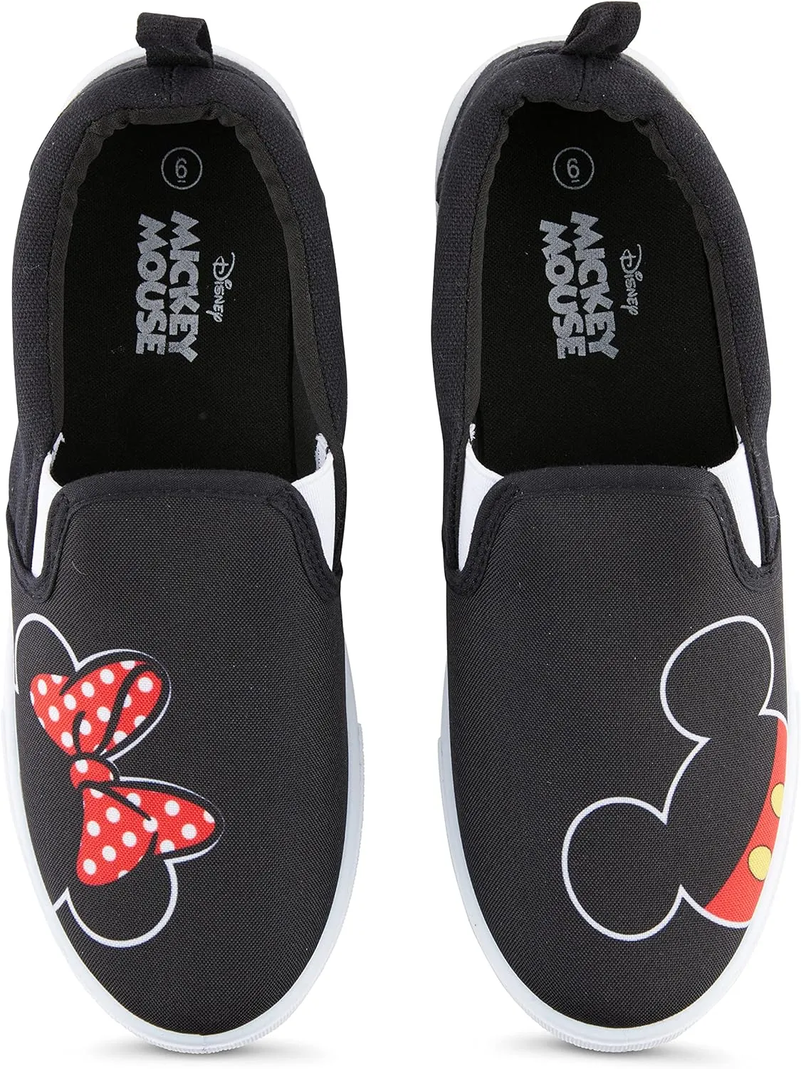 Disney Ladies Mickey and Minnie Shoes - Ladies Classic Mickey and Minnie Mouse Slip On Sneakers Mickey and Minnie Mouse Canvas Slip On Sneakers