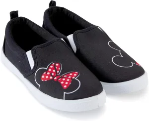 Disney Ladies Mickey and Minnie Shoes - Ladies Classic Mickey and Minnie Mouse Slip On Sneakers Mickey and Minnie Mouse Canvas Slip On Sneakers