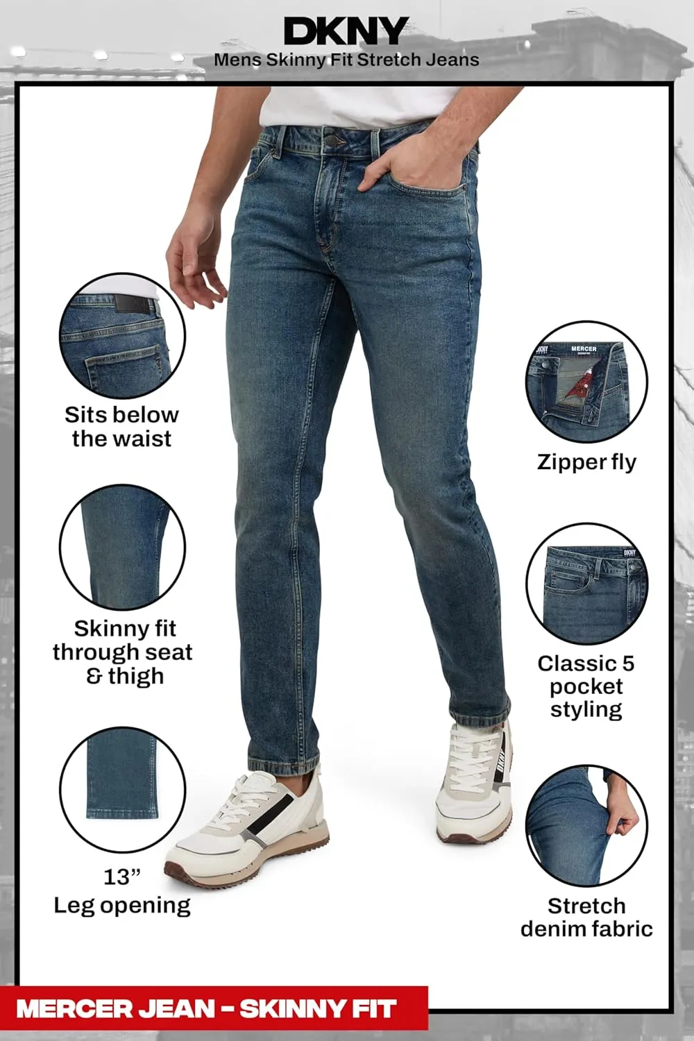 DKNY Mens Skinny Jeans for Men - Stretch Denim Classic 5 Pocket Men's Skinny Jeans | Stretch Fit Denim for Men