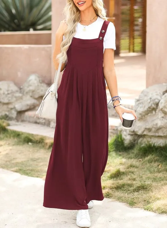Dokotoo Women's Casual Loose Overalls Jumpsuits One Piece Sleeveless Wide Leg Long Pant Rompers With Pockets