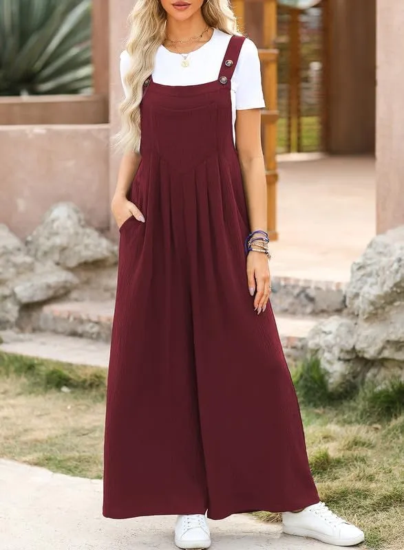 Dokotoo Women's Casual Loose Overalls Jumpsuits One Piece Sleeveless Wide Leg Long Pant Rompers With Pockets