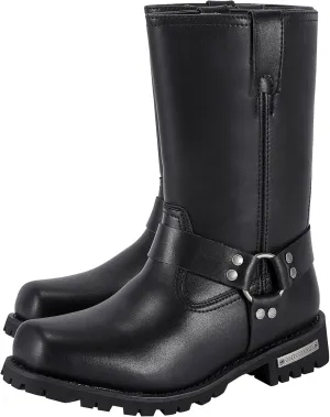 Dream Apparel Women's 8in Harness Motorcycle Boots for Riding, Square Toe Biker Boots, Waterproof Black PU Leather Mid Calf Footwear