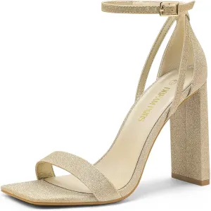 DREAM PAIRS High Heels Chunky Block Square Toe Heels for Women Dressy Open Toe Heel Sandals