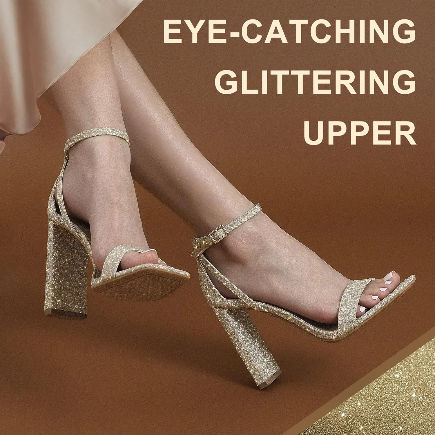 DREAM PAIRS High Heels Chunky Block Square Toe Heels for Women Dressy Open Toe Heel Sandals