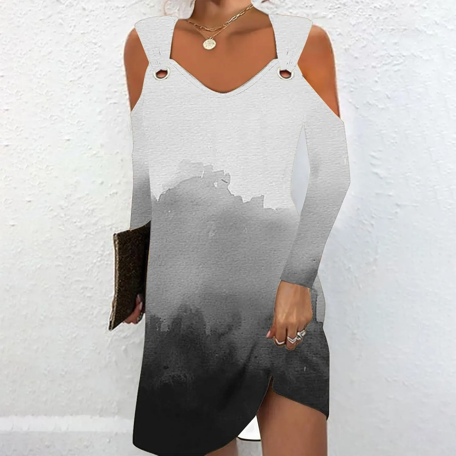 Dresses for Women Causal Dressy Scoop Neck Sleeveless Contrast Color Print Mini Dress Causal Cold Shoulder Sundress