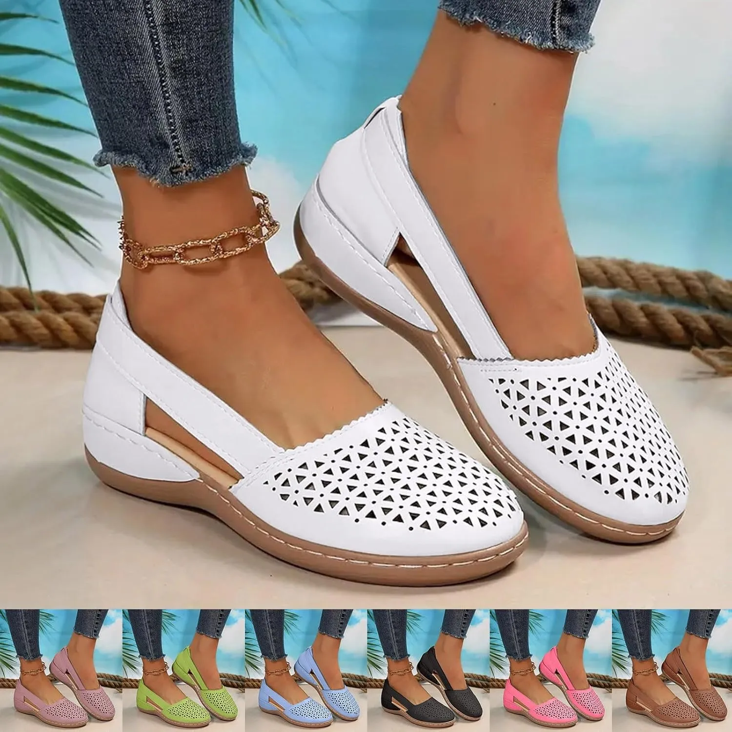 Eduavar Sandals for Women Casual Dressy Summer Closed Toe Sandals Breathable Flat with Arch Support Slip On Walking Shoes