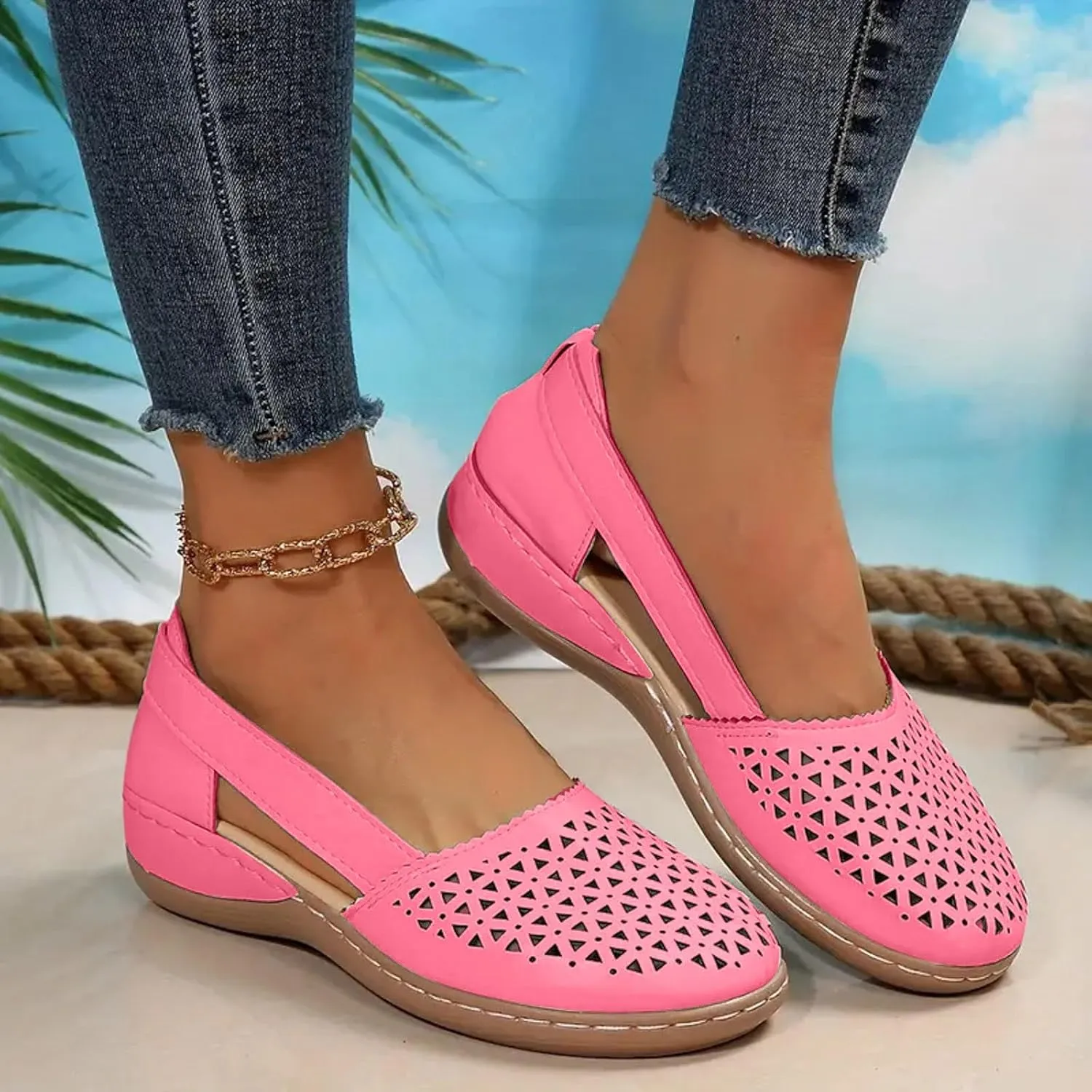 Eduavar Sandals for Women Casual Dressy Summer Closed Toe Sandals Breathable Flat with Arch Support Slip On Walking Shoes