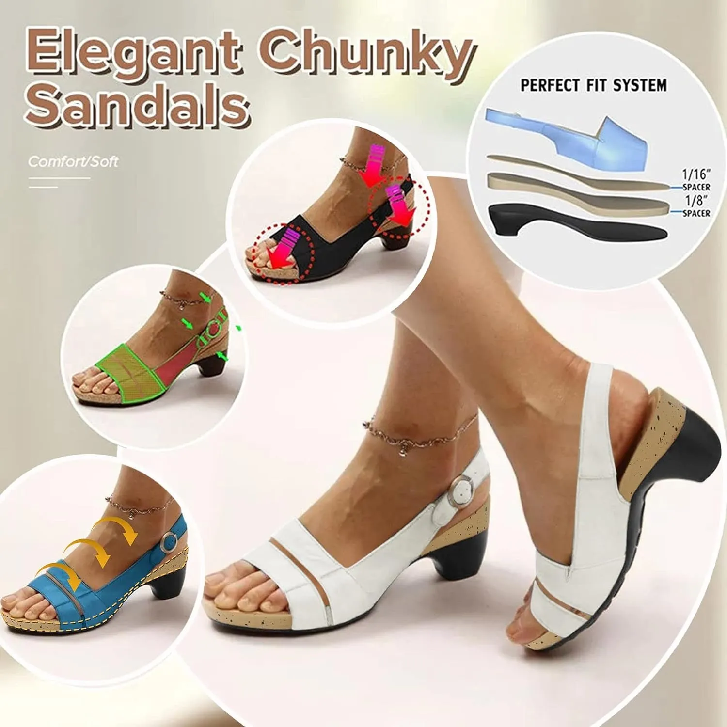 Eduavar Sandals for Women Dressy, Orthopedic Sandals for Women Open Toe Sandals Casual Heel Sandals with Ankle Strap