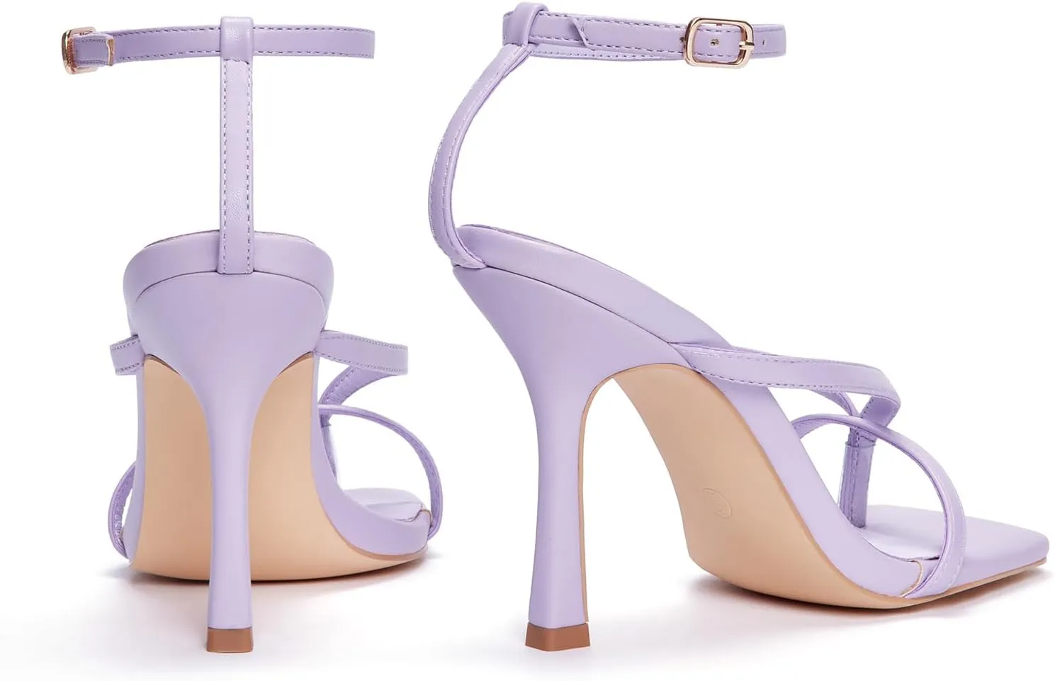 Elisabet Tang Womens Square Toe Heeled Sandals,4.3 inch Square Toe Thong Strappy Ankle Strap Stiletto Heel Sandals Wedding Dress Party Shoes