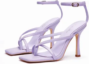 Elisabet Tang Womens Square Toe Heeled Sandals,4.3 inch Square Toe Thong Strappy Ankle Strap Stiletto Heel Sandals Wedding Dress Party Shoes