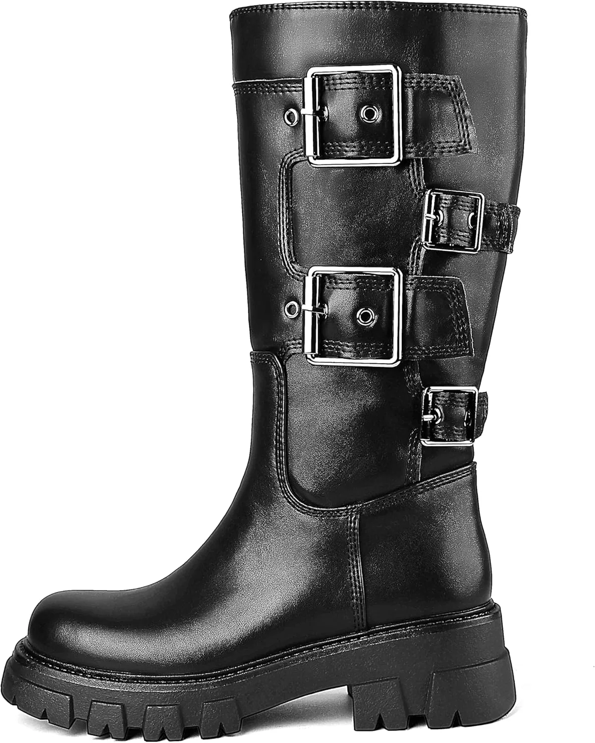 ErikenUrben Women's Knee High Riding Boots Chunky Heel Motorcycle Boots Round Toe