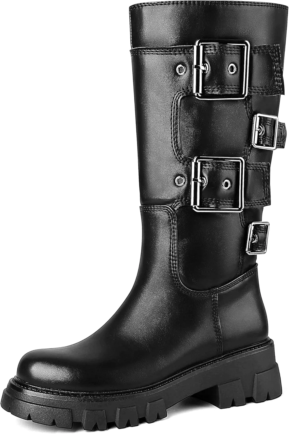 ErikenUrben Women's Knee High Riding Boots Chunky Heel Motorcycle Boots Round Toe