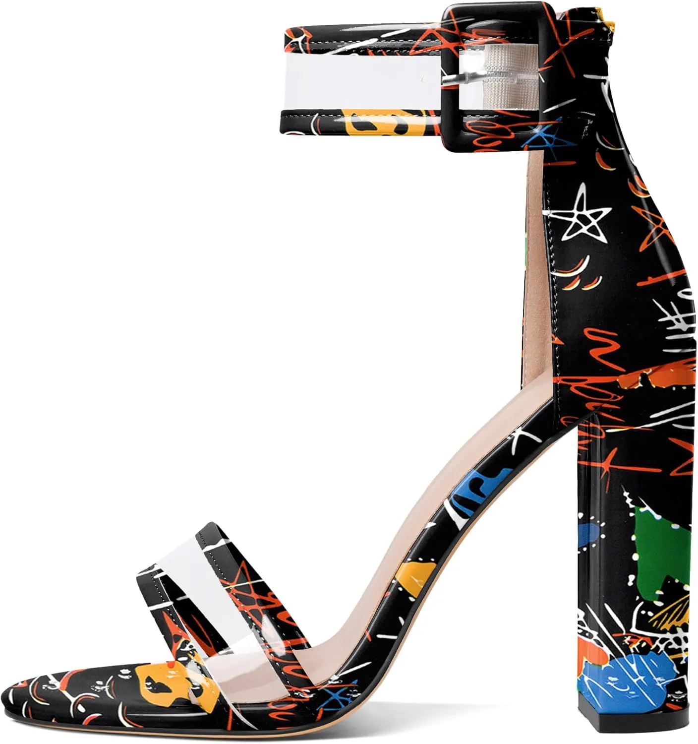 Esvowido Women's Open Toe Denim High Heeled Sandals Fashion Comfortable Ankle Strap Tassel Chunky Block Heels