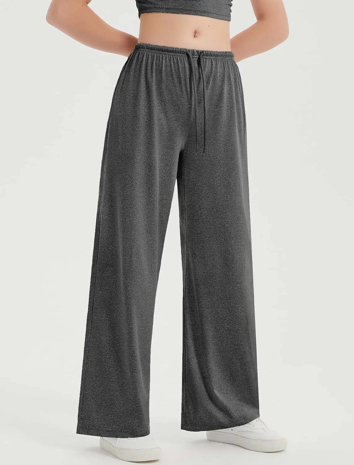 EXARUS 3 Pack Girl's Wide Leg Baggy Sweatpants Flowy Drawstring Waist Loose Long Sweat Pants Casual for Teen 8-14Y