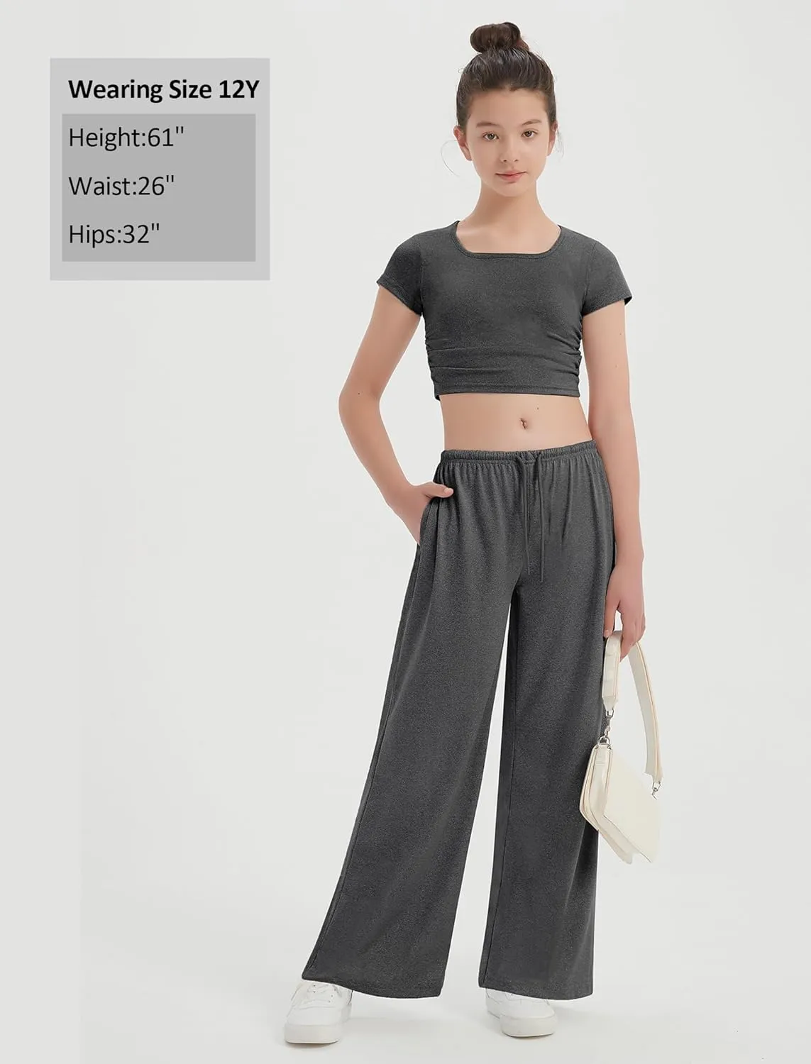 EXARUS 3 Pack Girl's Wide Leg Baggy Sweatpants Flowy Drawstring Waist Loose Long Sweat Pants Casual for Teen 8-14Y