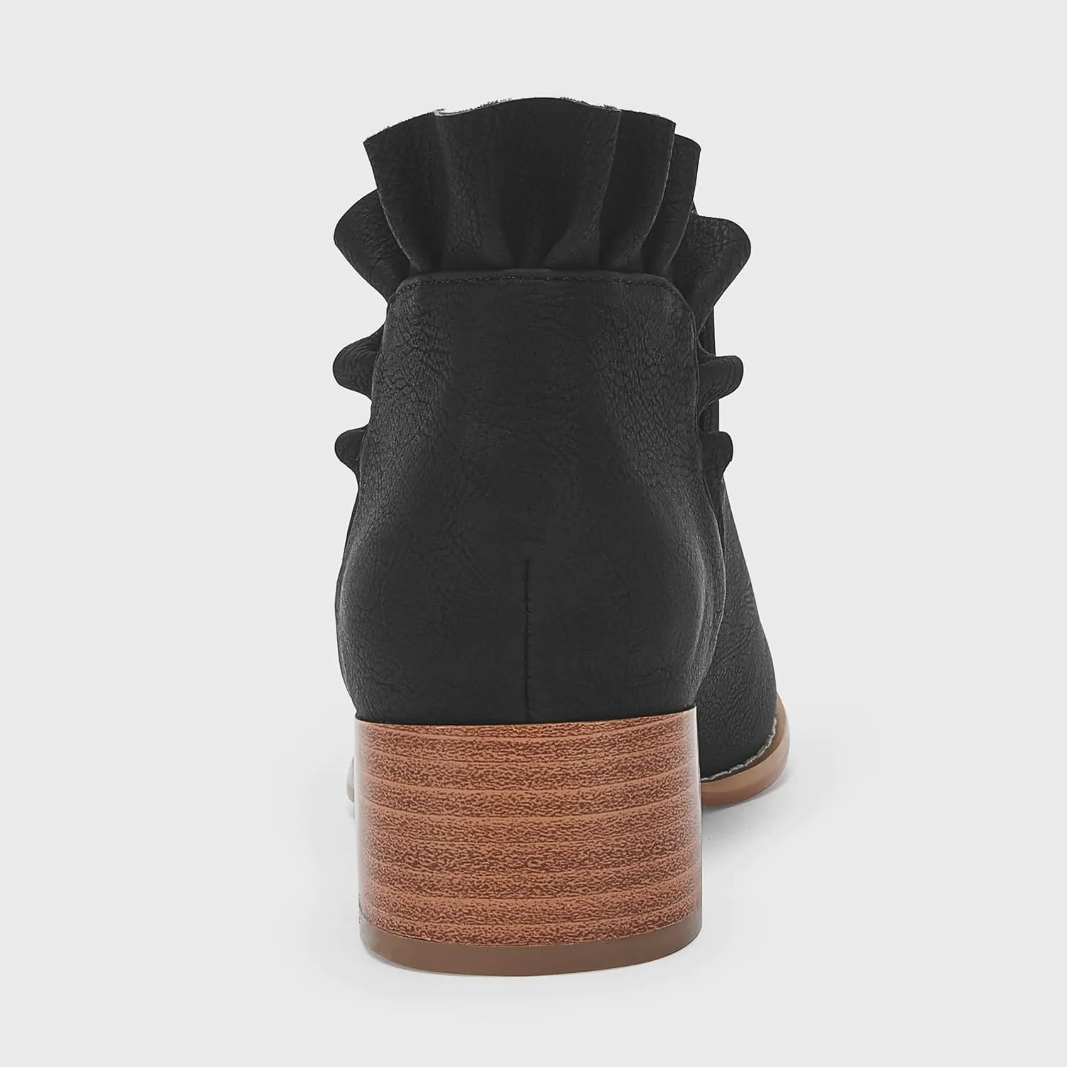 Fashare Womens Fall Cutout Booties Ankle Heels Low Stacked Ruffle Slip On Dress Short Boots Shoes