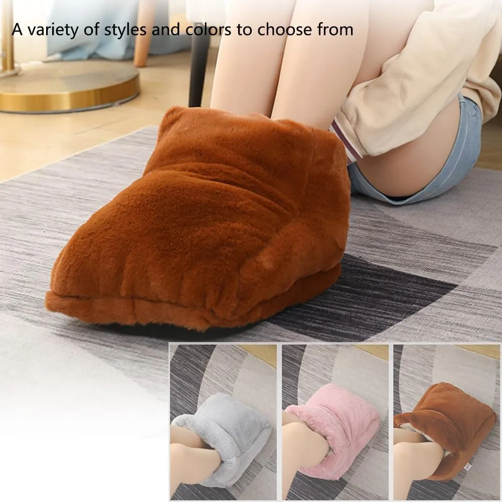 Feet Warmer for Car, USB Charging Adjustable Temperature Timing Heated House in-Car Shoes, Cute Plush High Top Electric Foot Warmers, Winter Fuzzy Thick Plush Heater Boots Men Women (Gray)