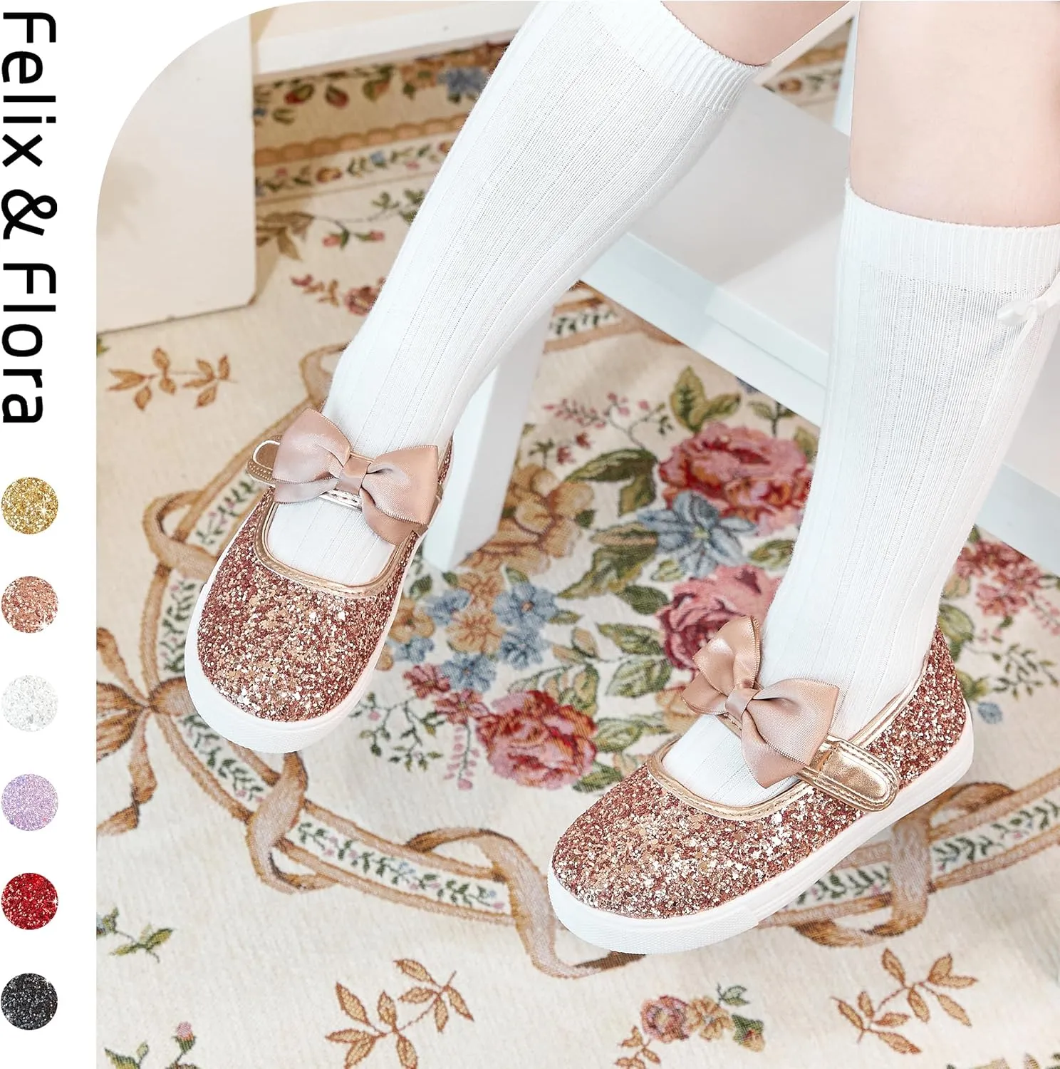 Felix & Flora Toddler/Little Kid Girls Running Shoes Glitter Sneakers Princess Fashion Casual Sports Shoes