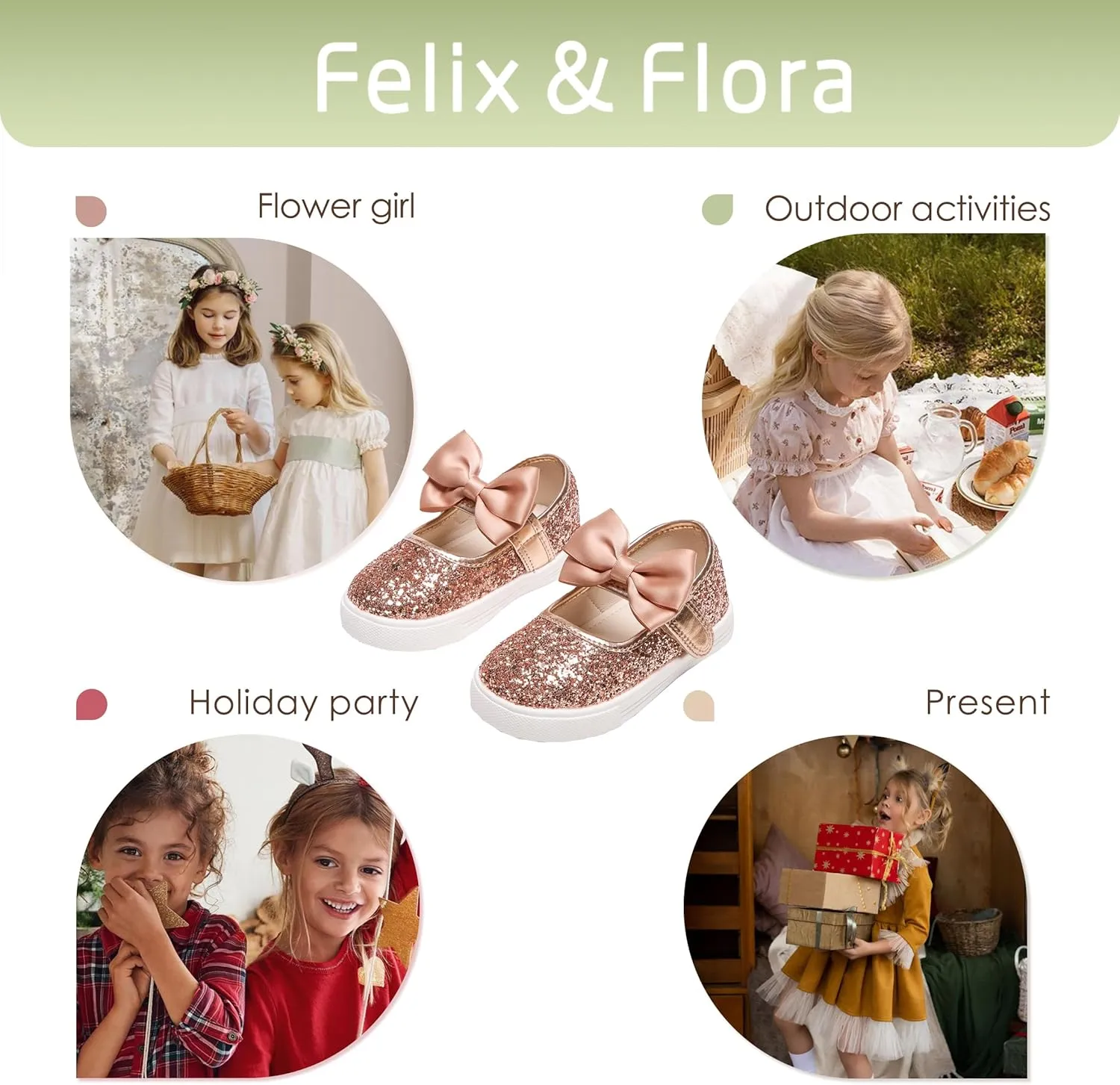 Felix & Flora Toddler/Little Kid Girls Running Shoes Glitter Sneakers Princess Fashion Casual Sports Shoes