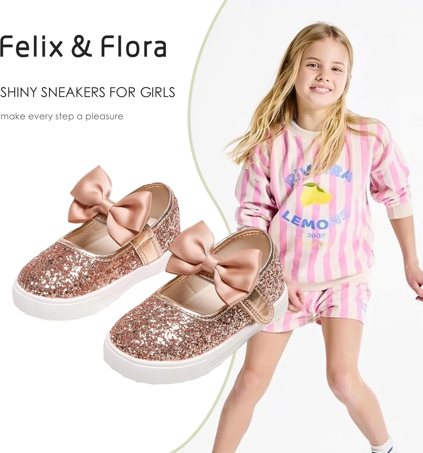 Felix & Flora Toddler/Little Kid Girls Running Shoes Glitter Sneakers Princess Fashion Casual Sports Shoes