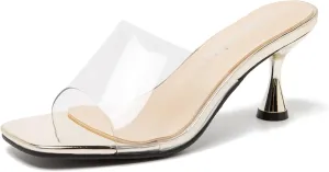 fereshte Womens Hollow Out Flower Sandals Slip On Sandals Square Toe Kitten Heeled Mules