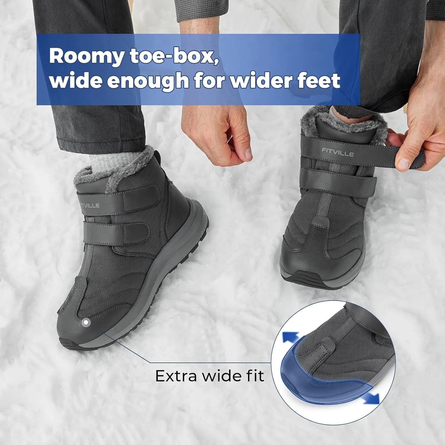 FitVille Mens Extra Wide Snow Boots Outdoor Mens Winter Wide Boots, Lightweight Wide Width Mens Winter Boots Waterproof Insulated V3