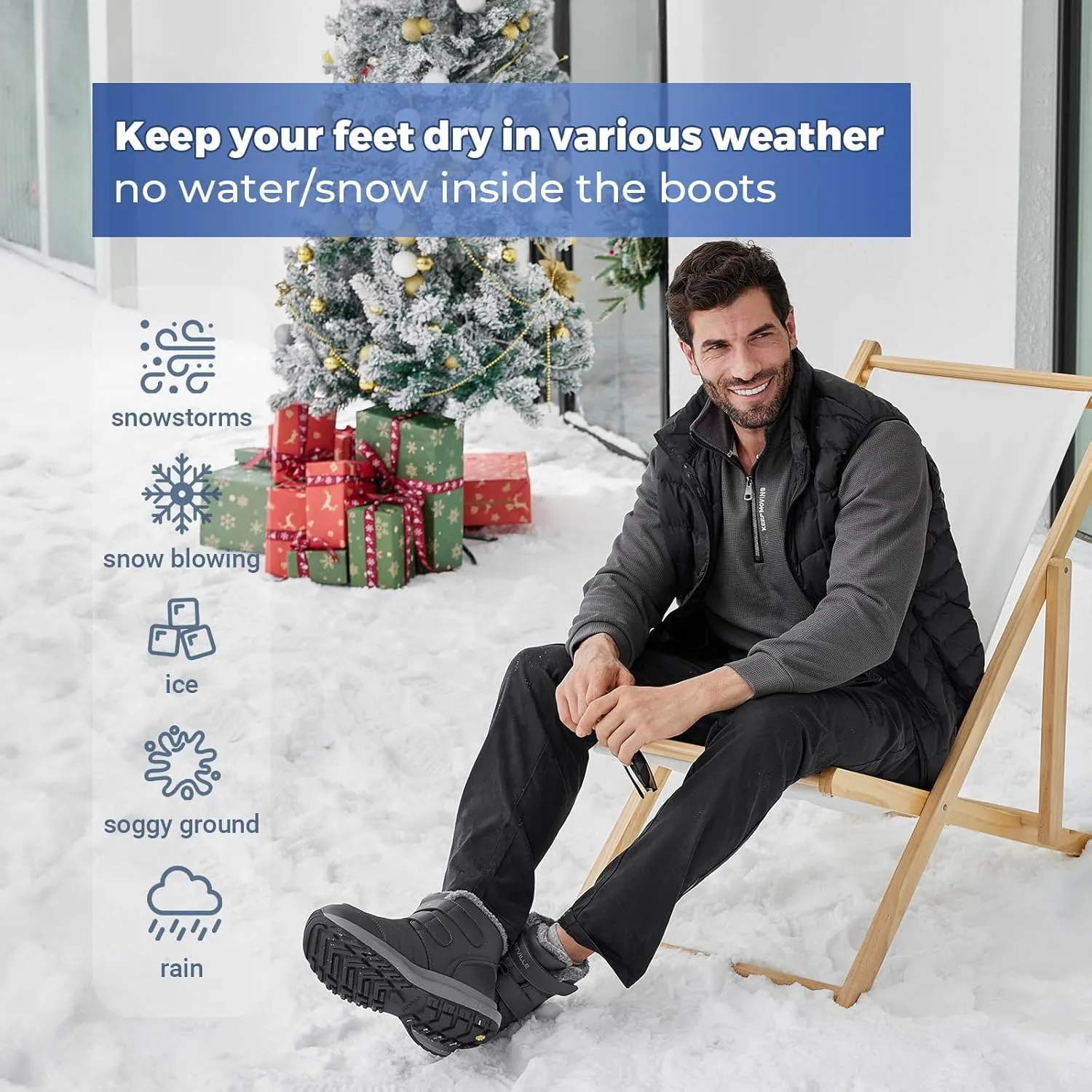 FitVille Mens Extra Wide Snow Boots Outdoor Mens Winter Wide Boots, Lightweight Wide Width Mens Winter Boots Waterproof Insulated V3