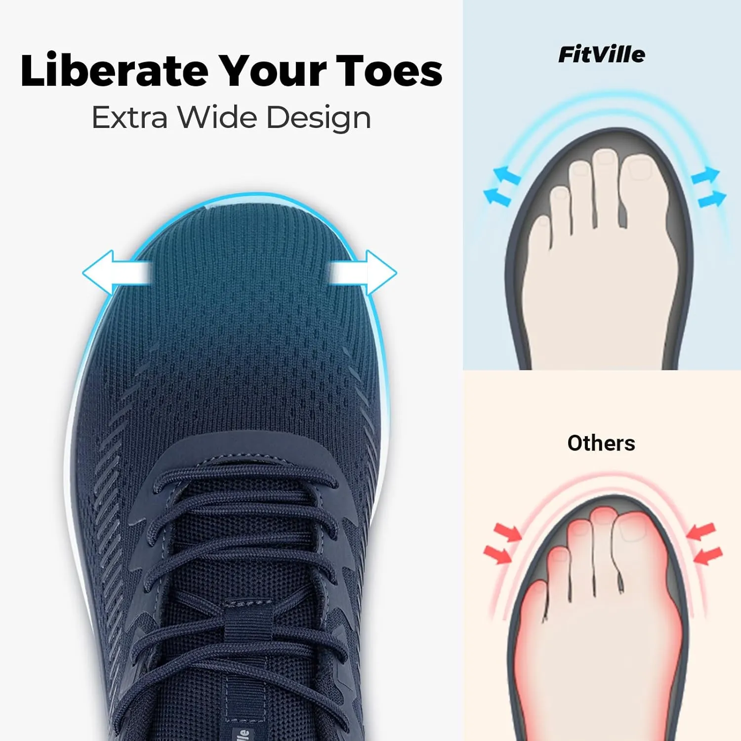 FitVille Men's Walking Shoes Wide Width, Comfortable Orthopedic Sneakers Lightweight Tennis Shoes Gym Workout Sneakers for Plantar Fasciitis - Cloud Wanderer V20
