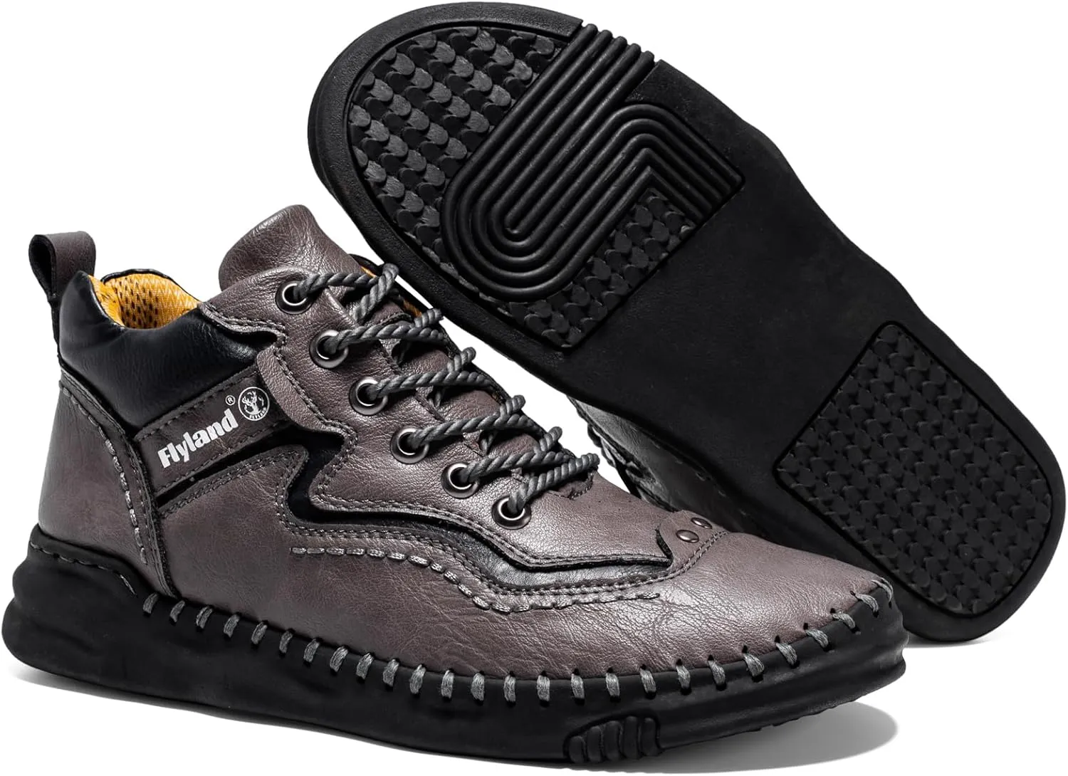 FLYLAND Mens Casual Leather Shoes Ankle Chukka Boots Handmade Retro British Walking Daily Work Office Sneakers Shoes for Male