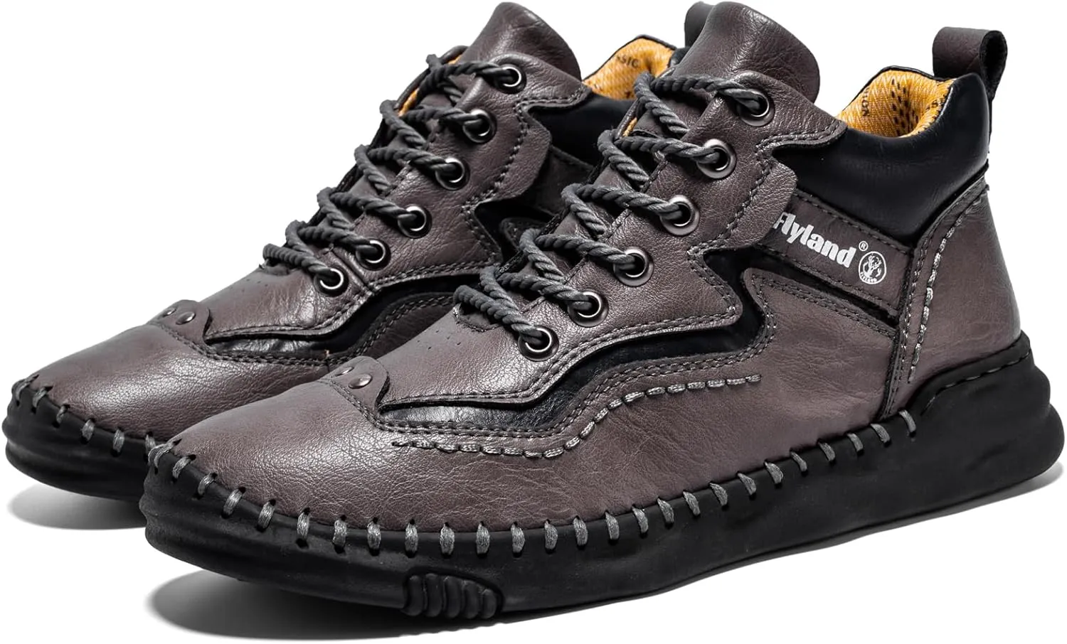 FLYLAND Mens Casual Leather Shoes Ankle Chukka Boots Handmade Retro British Walking Daily Work Office Sneakers Shoes for Male