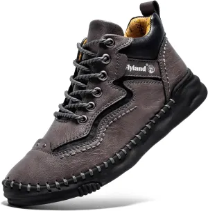 FLYLAND Mens Casual Leather Shoes Ankle Chukka Boots Handmade Retro British Walking Daily Work Office Sneakers Shoes for Male