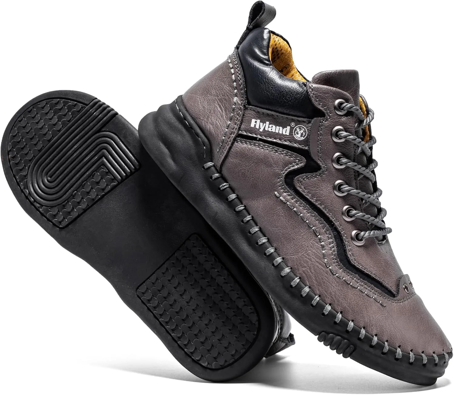 FLYLAND Mens Casual Leather Shoes Ankle Chukka Boots Handmade Retro British Walking Daily Work Office Sneakers Shoes for Male