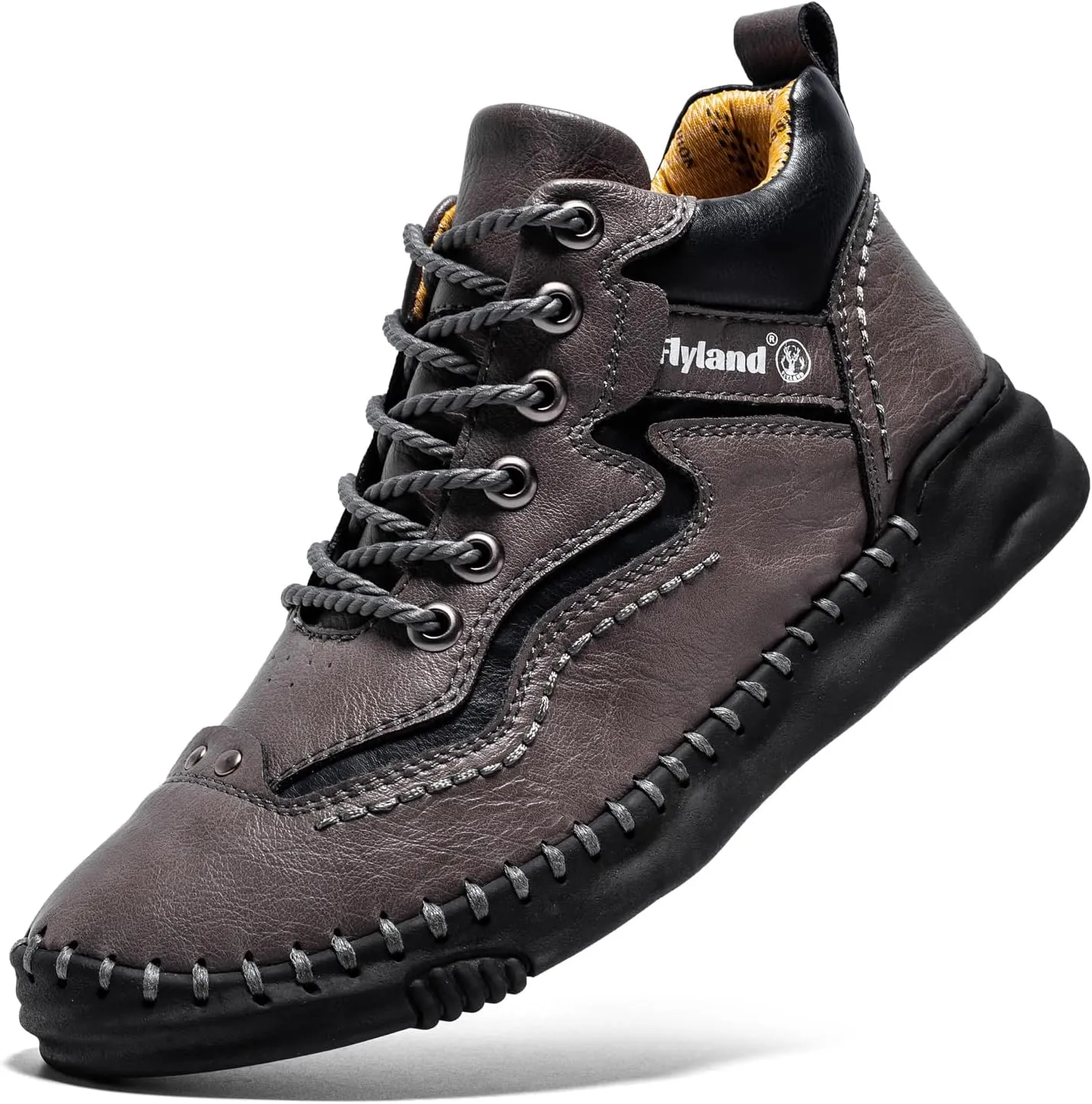 FLYLAND Mens Casual Leather Shoes Ankle Chukka Boots Handmade Retro British Walking Daily Work Office Sneakers Shoes for Male