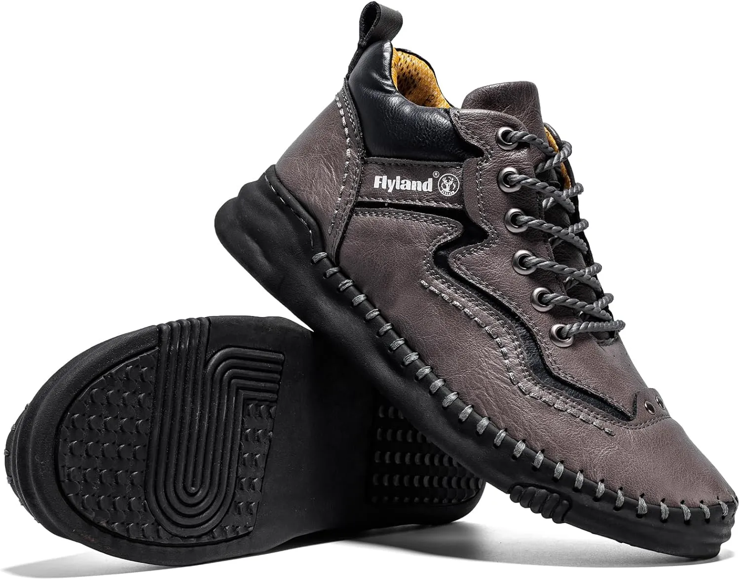 FLYLAND Mens Casual Leather Shoes Ankle Chukka Boots Handmade Retro British Walking Daily Work Office Sneakers Shoes for Male