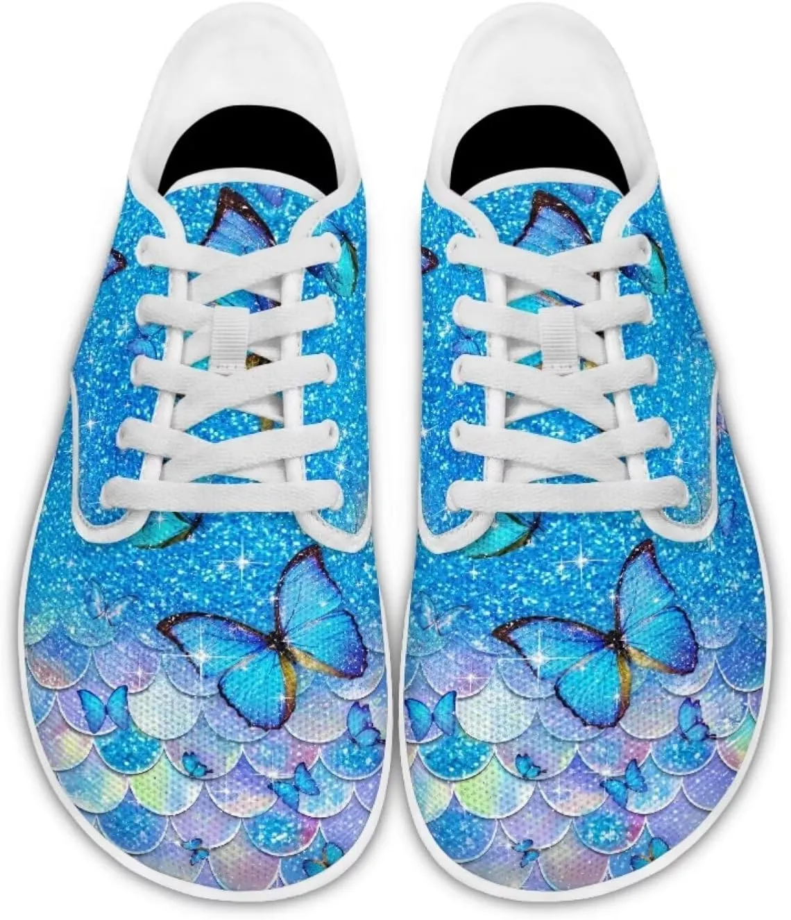 Forchrinse Decorative Butterfly Wide Barefoot Shoes for Women Teens Running Tennis Shoes Zero Drop Shoes Width Fashion Sneakers Soft Sole