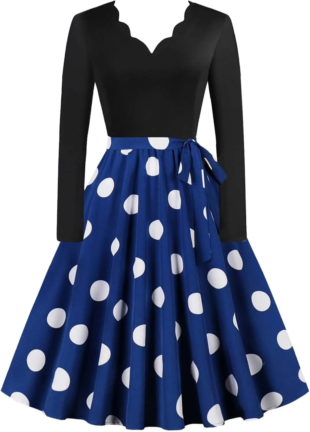 Formal Dress for Women 2024 Vintage Hepburn Polka Dots Long Sleeve Knee-Length Dress Cocktail Party Evening Dresses