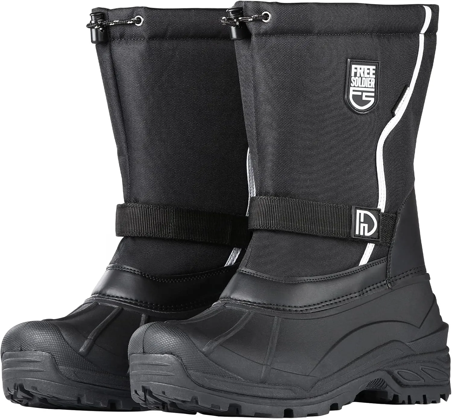 FREE SOLDIER Mens Snow Boots Insulated Waterproof Winter Shoes Nonslip Outdoor Footwear with Removable Lining(Thick Black,8)