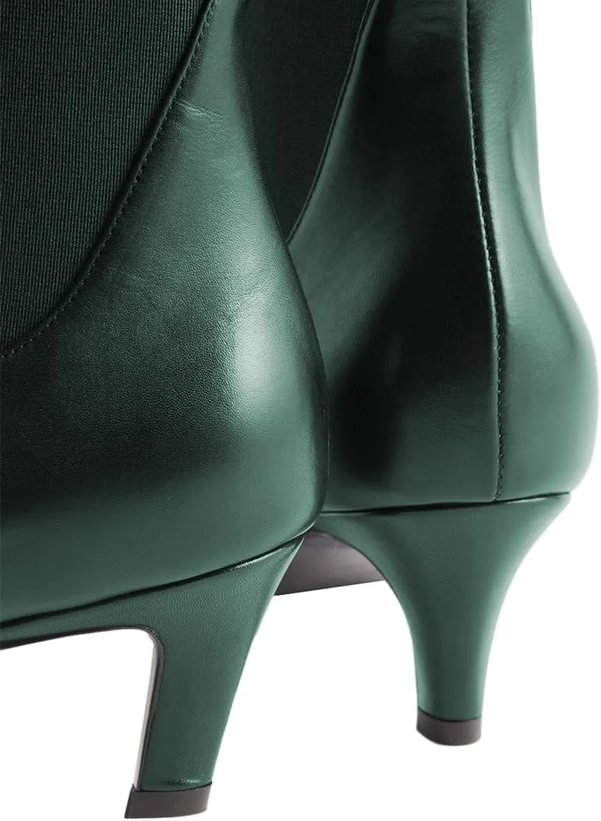 FSJ Women Square Toe Ankle Boot Kitten Low Heel Slip On Western Elastic Chelsea Bootie Vegan Leather Walking Dress Shoes Size 4-16 US