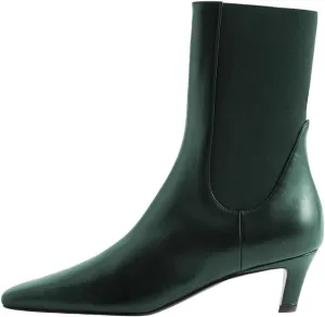 FSJ Women Square Toe Ankle Boot Kitten Low Heel Slip On Western Elastic Chelsea Bootie Vegan Leather Walking Dress Shoes Size 4-16 US