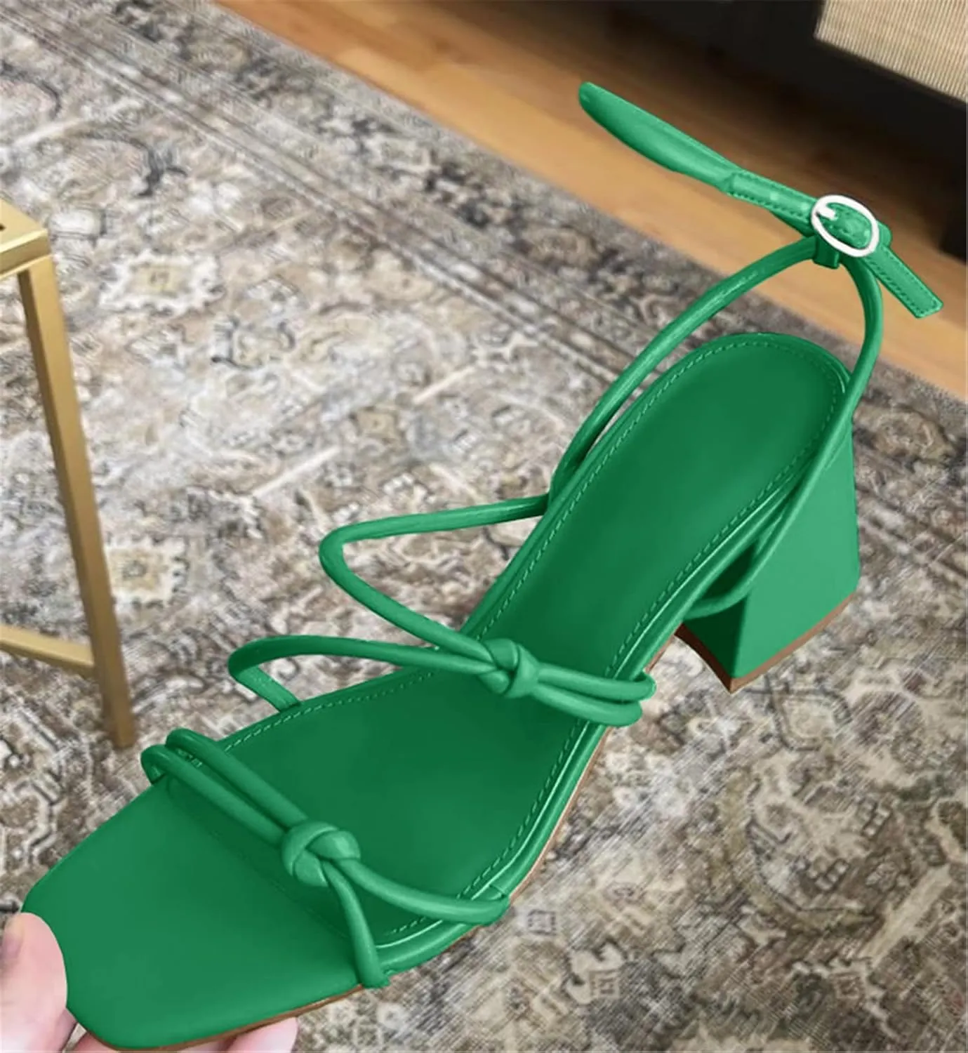Fttpdeaus Women's Chunky Heel Sandals Strappy Square Open Toe Slingback Comfortable Ankle Strap Backless Dressy Summer Heels