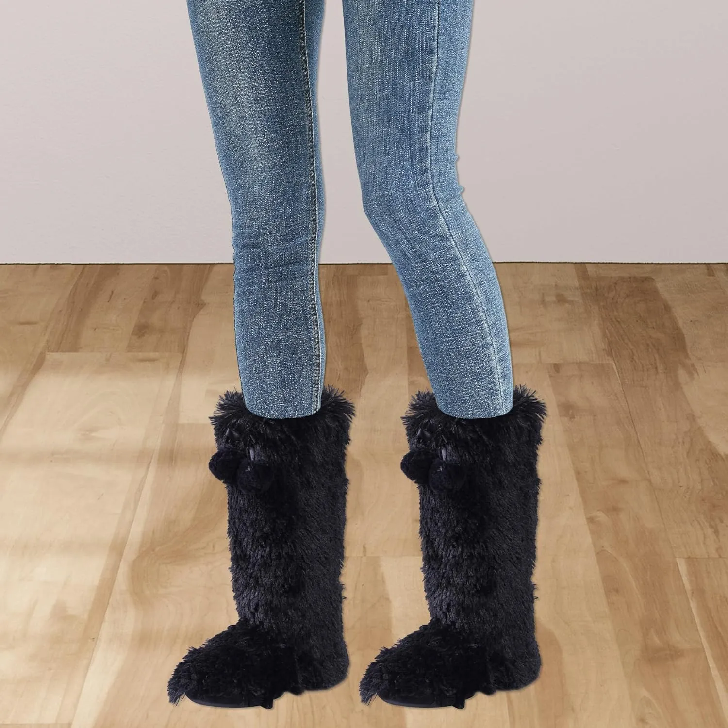 Furry Plush Slipper Booties for Women Warm Fur House Slippers with Anti-slip Sole Home Bedroom Indoor House Boots